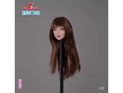 Женская голова (скульпт) с длинными каштановыми волосами и подвижными глазами - 1/6 scale Asian Movable Eyes Beauty Head Sculpt Yueyue (ZC016A) - Z6TOYS