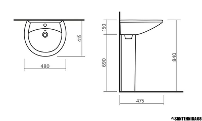 Раковина с пьедесталом Sanita Умывальник-тюльпан Аттика-48 с отверстием