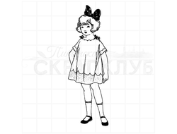 Штамп девочка-модель в платьце и шляпе в руках