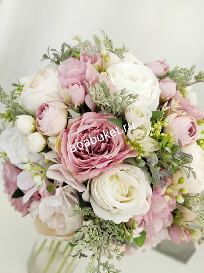 Композиция - букет из искусственных цветов в стеклянной вазе - Гарден  № СТВ01 - купить