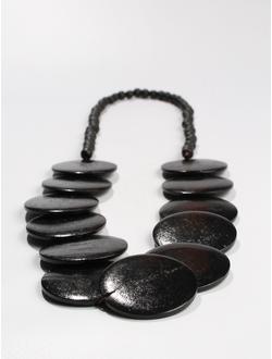 Колье из дерева "Плоские диски" черное