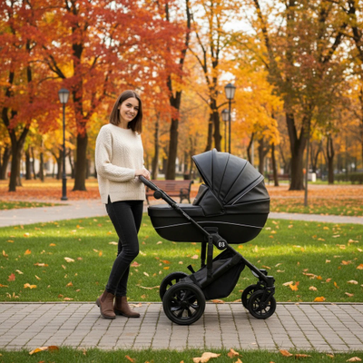 Детская коляска 3 в 1 Farfello Molly Trio Черный (Экокожа)