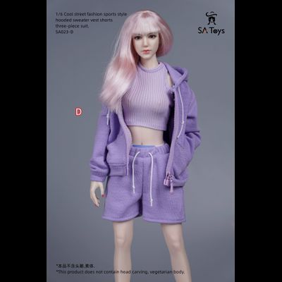 Женский спортивный костюм, набор из 3 предметов (сиреневый) - 1/6 - Cool street fashion sports style hooded sweater vest shorts three-piece suit  (SA023D) - SA Toys