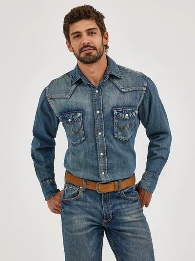 Рубашка Wrangler® Western Denim Snap Work Shirt