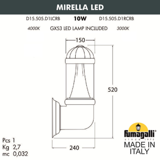 Светильник настенный Fumagalli MIRELLA LED D15.505.000.CRB