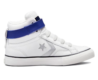 Кеды Converse Pro Blaze Strap белые высокие кожаные с синей застежкой