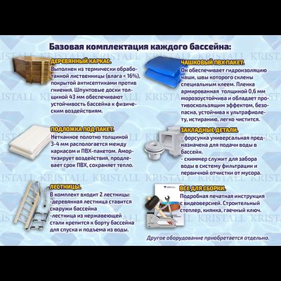 Деревянный каркасный бассейн "Ханхой" 250 х 250 х 145 см Кристалл