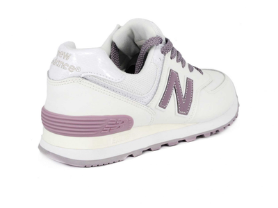 New Balance 574 Белые с розовым кожа-сетка