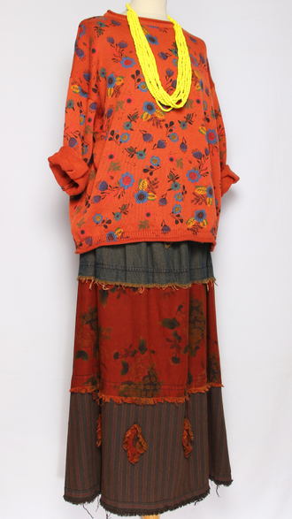 ЮБКА "Джинс ромбы винтажная" терракот до р.52