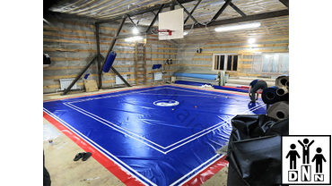 Нанесение разметки и логотипа на помост на ПВХ тент для помоста ушу саньда