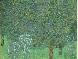 Купить греющую картину с фото репродукции Густава Климта Розовые кусты под деревьями