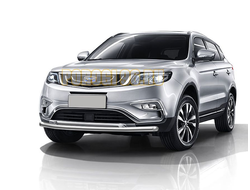 Защита переднего бампера d57+d42 двойная Slitkof для Geely Atlas 2018-