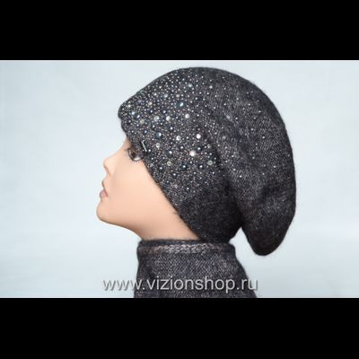 Вязаный женский берет 2019  Vizio Италия 6110 коричнево - розовый