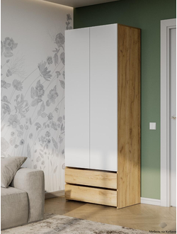 Абрау Шкаф двухстворчатый (с ящиками) Дуб золотой/Белый