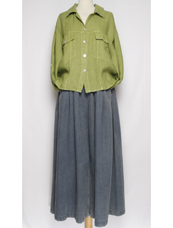 Блуза-жакет лён "КЛАПАНЫ КАРМАНЫ" трава, морская волна р.48-54