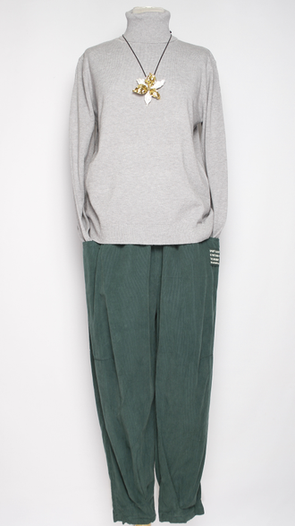 Брюки Бохо вельветовые "БАНАНЫ" малахит р.48-54