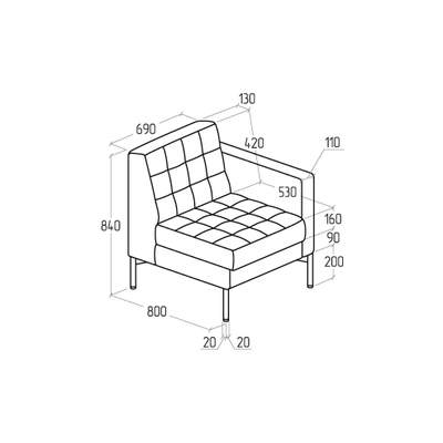 Модуль Everprof Delta с подлокотником одноместный левый Металл Черный Экокожа Черный