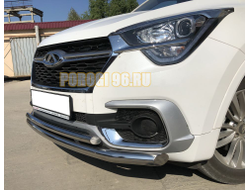 Защита переднего бампера двойная d60/42 для Chery Tiggo 4 (2018-2024)