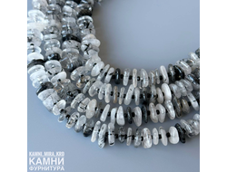 Кварц с турмалином шерл чипсы фри-форм 10-18х3-5 мм, цена за нить 20 см