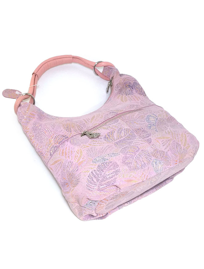 (АРТИКУЛ: 9883/1/5) СУМКА МЕШОК, БОЛЬШАЯ, НАТУРАЛЬНАЯ КОЖА С ЛАЗЕРНОЙ ОБРАБОТКОЙ, РОЗОВАЯ С СЕРЕБРИСТО-БЕЖЕВЫМ РИСУНКОМ, ЧЕРЕЗ ПЛЕЧО