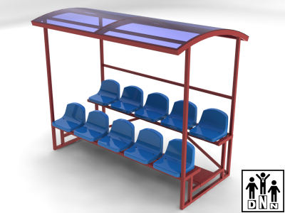 ES1 Быстровозводимая спортивная трибуна 2-х рядная с крышей и ограждением сзади DNN