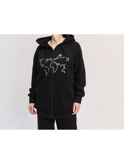 Кофта на молнии удлиненная c принтом MAP (черный)