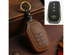 Коричневый кожаный чехол для ключа toyota land cruiser 200, 300, camry v55, v80 из натуральной кожи
