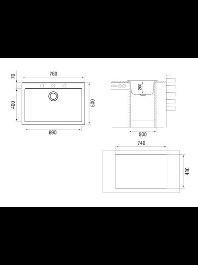 Мойка LONGRAN Cube CUG760.500