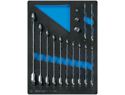 Набор комбинированных трещоточных ключей, 8-22 мм, ложемент, 15 предметов KING TONY 9-10115MRV