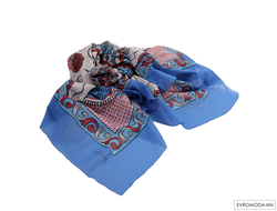 Женский брендовый платок с цветами синий