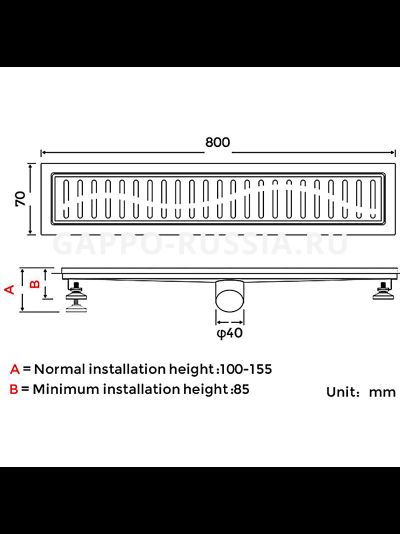 Душевой трап черный 70*800 мм GAPPO G86007-36