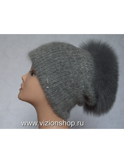 Женский вязаный головной убор с меховой опушкой зима 2019 - 2020 Италия Vizio фото