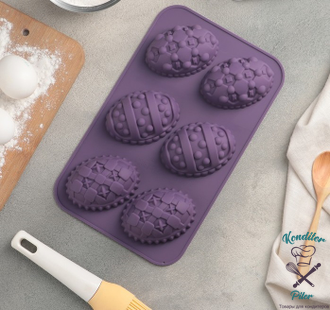 Форма для выпечки силиконовая Доляна «Пасхальные яйца», 27×16,5 см, 6 ячеек (8,8×6 см), цвет МИКС