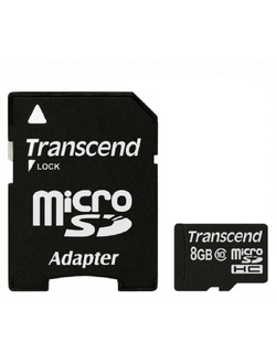 Карта памяти Transcend Premium microSDHC 8Gb UHS-I Cl10 + адаптер, TS8GUSDHC10