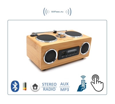 Bluetooth колонка СТЕРЕО, радио FM, с аккумулятором + пульт, для использования в помещении