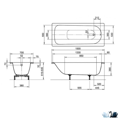 Ванна Kaldewei Eurowa Form Plus мод 310-1 150х70, стальная толщина стали 2,3 мм