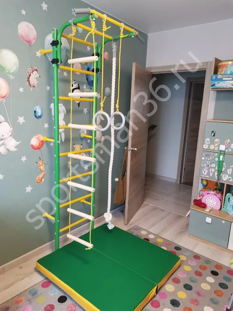 ДСК-12.С "Атлет-2", ступеньки ПВХ, цвет зеленый, Мат гимнастический сине-жёлто-зелёный 1,0х1,0х0,1 м складной