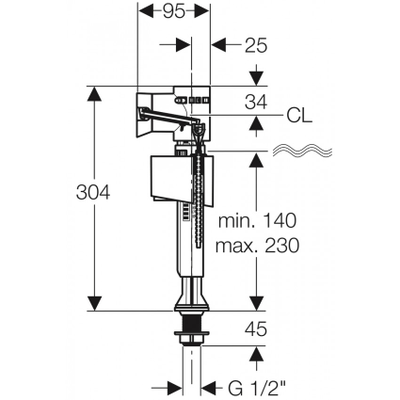 Заливной механизм унитаза Vitra Impuls Basic 340 - 1/2 дюйма (136.732.00.1)