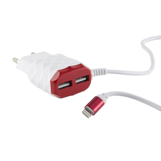 Зарядное устройство Red Line, 2 USB+8pin, красный УТ000013620