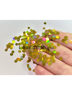 Глиттер блестки Желтое Золото Голография 4 мм вес 100 г