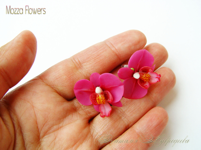 Комплект с орхидеями "Лилу". Цветы из полимерной глины.