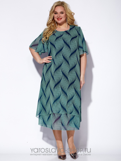 Шифоновое платье А-силуэта с принтом зеленый зигзаг