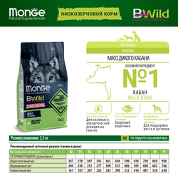 Monge Dog BWild Low Grain (Монж) низкозерновой корм для взрослых собак, с мясом дикого кабана 2,5 кг