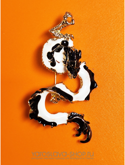 Б-138.Брошь черно-белый дракон.