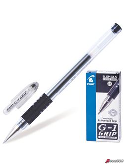 Ручка гелевая с грипом PILOT «G-1 Grip», ЧЕРНАЯ, корпус прозрачный, узел 0,5 мм, линия письма 0,3 мм, BLGP-G1-5. 140197