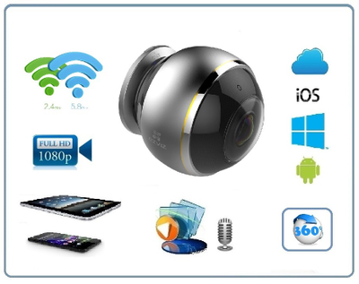 EZVIZ Mini Pano панорамная 360 градусов WiFi (2.4/5 Ггц) видеокамера с DVR, Full HD