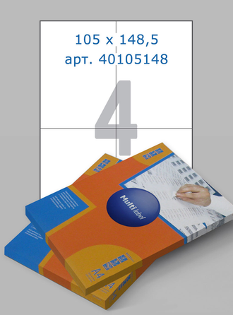 Этикетки А4 самоклеящиеся MultiLabel, белые, 105x148.5мм, 4шт/л, 40105148 (маркетплейсы)