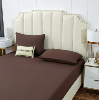 Комплект постельного белья на резинке Однотонный Сатин цвет Шоколад CSR029 (2 спальный размер)