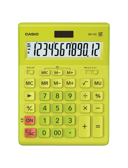 Калькулятор настольный CASIO GR-12С-GN (210х155 мм), 12 разрядов, двойное питание, САЛАТОВЫЙ, GR-12C-GN-W-EP