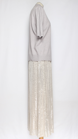 Юбка  трикотажная "Пайетки1" св.бежевая р.50,52,54,56